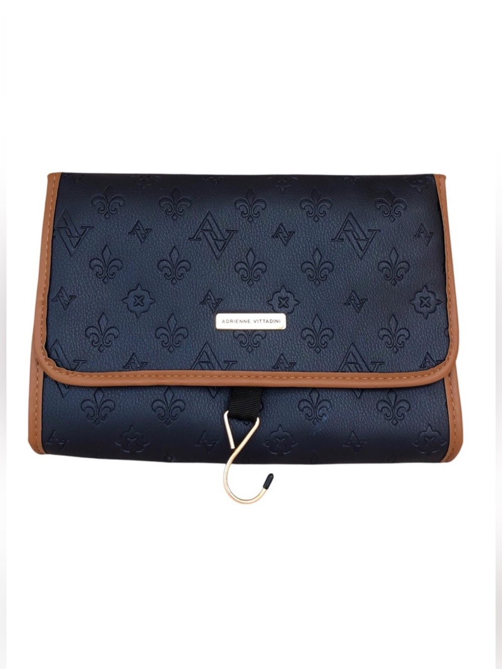 Adrienne Vittadini Faux Leather Embossed Navy Toiletry Organizer Travel Bag